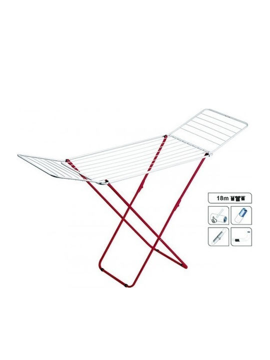 Gimi Jolly Metallic Folding Floor Clothes Drying Rack Silver-Red with Hanging Length 18m