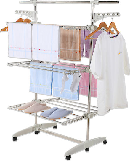 Herzberg Metallic Folding Floor Clothes Drying Rack White with Hanging Length 20m