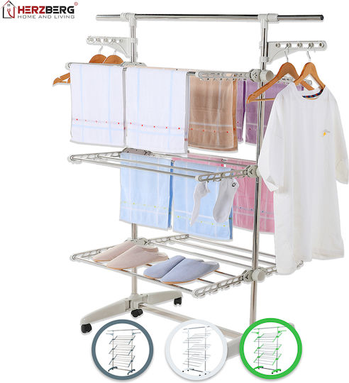 Herzberg Metallic Folding Floor Clothes Drying Rack White with Hanging Length 20m