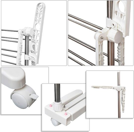 HomCom Folding Floor Clothes Drying Rack Metallic with Wheels 80x55cm