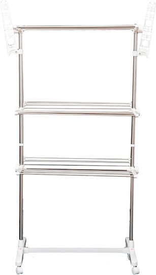 HomCom Folding Floor Clothes Drying Rack Metallic with Wheels 80x55cm