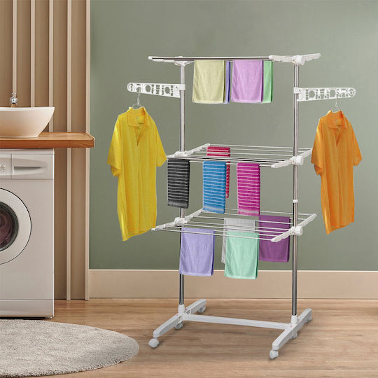 HomCom Folding Floor Clothes Drying Rack Metallic with Wheels 80x55cm