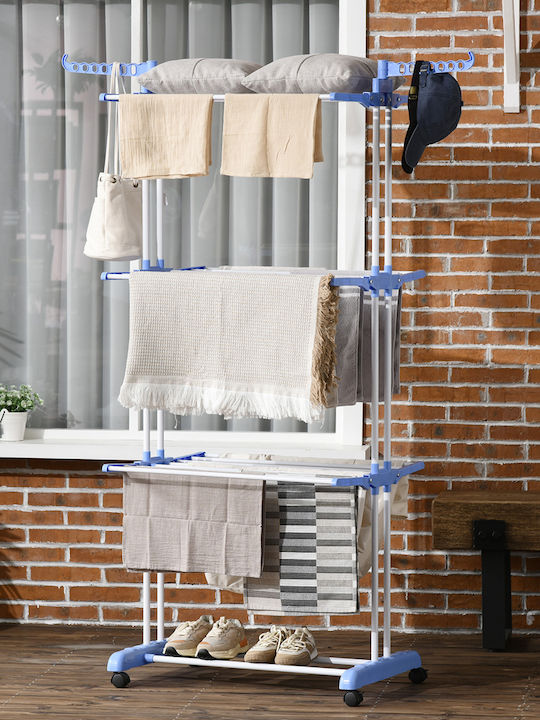 HomCom Stainless Steel Folding Floor Clothes Drying Rack with Hanging Length 6.48m