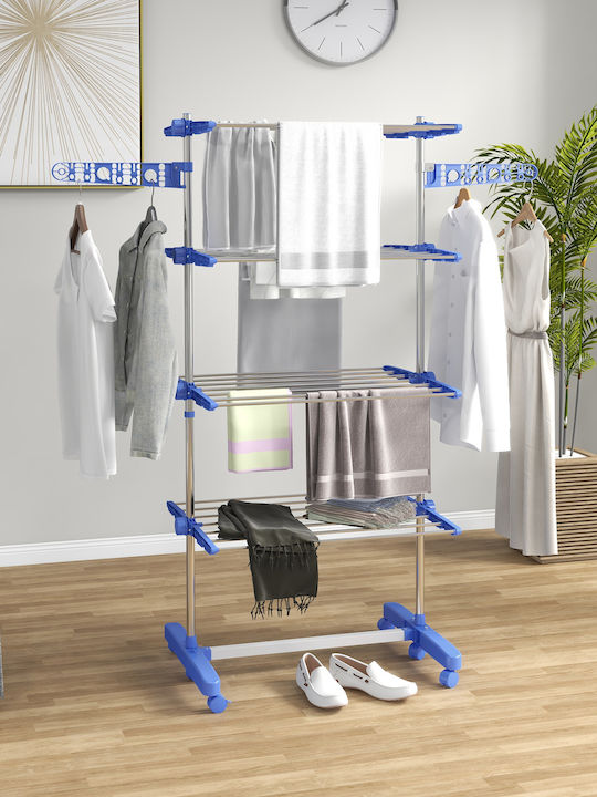 HomCom Stainless Steel Folding Floor Clothes Drying Rack with Hanging Length 6.48m
