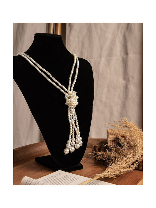 Double Strand White Pearl Knot Necklace