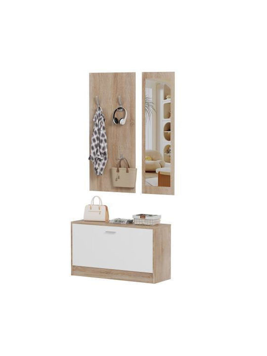 Vern Entry Furniture with Mirror / Hanger & Shoe Rack Sonoma White 80x27x190cm