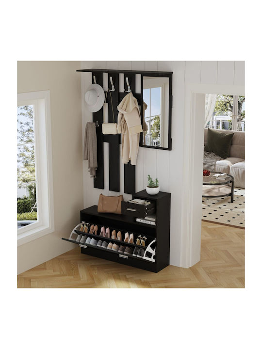 Entry Furniture with Mirror / Hanger & Shoe Rack Melamine In Wenge 90x24x190cm