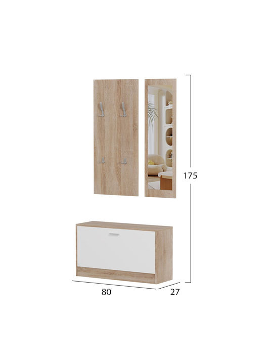 Vern Entry Furniture with Mirror / Hanger & Shoe Rack Sonoma White 80x27x190cm