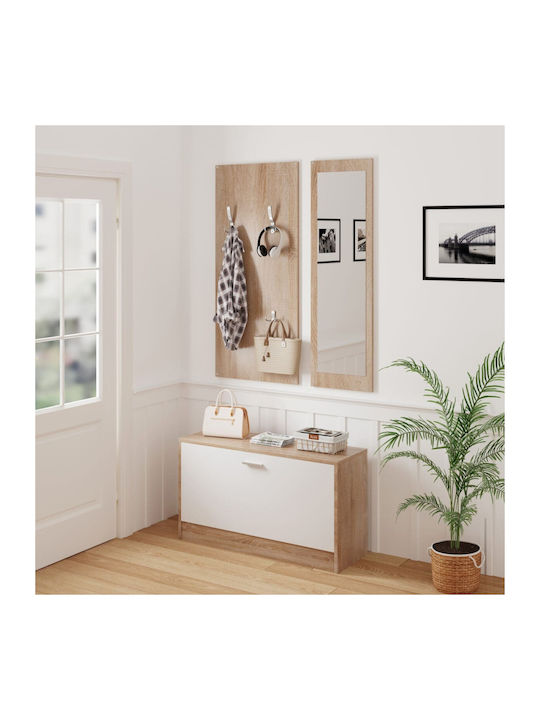 Vern Entry Furniture with Mirror / Hanger & Shoe Rack Sonoma White 80x27x190cm
