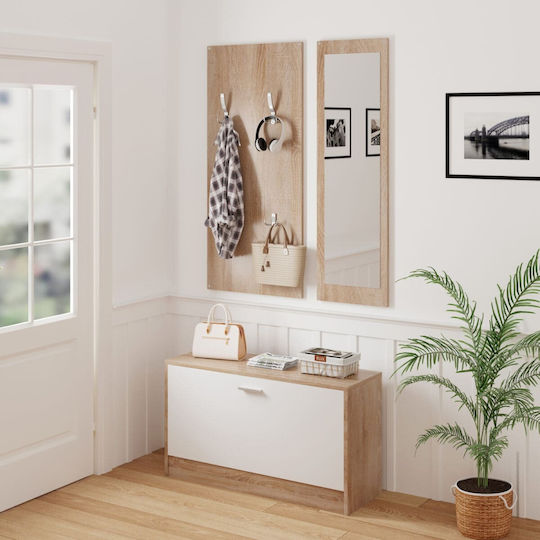 Vern Entry Furniture with Mirror / Hanger & Shoe Rack Sonoma White 80x27x190cm