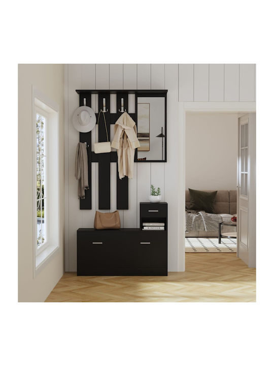 Entry Furniture with Mirror / Hanger & Shoe Rack Melamine In Wenge 90x24x190cm