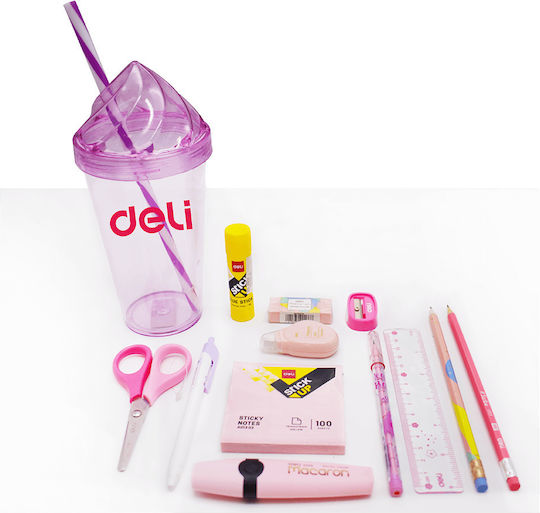 Deli Glas Wasser aus Glas in Rosa Farbe mit Strohhalm Deli Glas Wasser aus Glas in Rosa Farbe mit Strohhalm