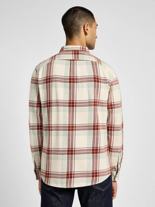 Lee Men's Shirt Long Sleeve Cotton Checked Ecru