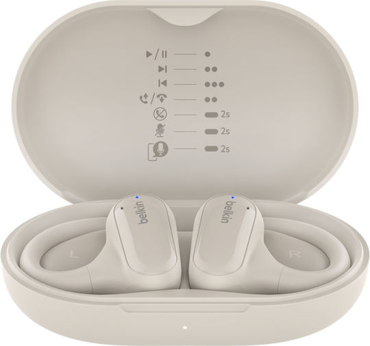 Belkin SoundForm ClearFit Open Ear Bluetooth Handsfree Ακουστικά με Αντοχή στον Ιδρώτα και Θήκη Φόρτισης Λευκά