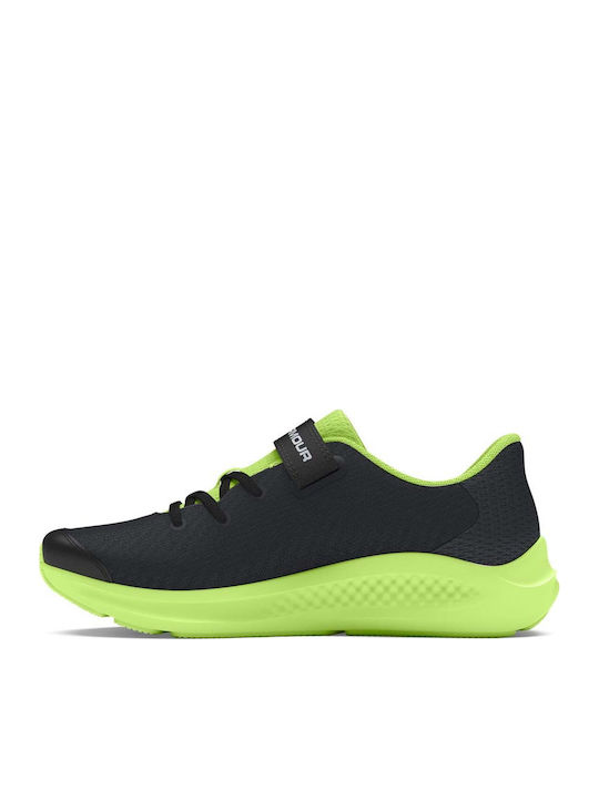 Charged Pursuit 3 Big Logo AC Kids Sports Shoes Running with Hoop & Loop Closure Black