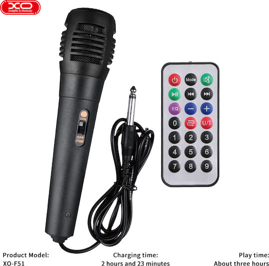 XO Ηχείο Karaoke με Ενσύρματo Μικρόφωνο και Εφέ Φωτισμού F51 Colored Jade 16.004.0058 Μαύρο