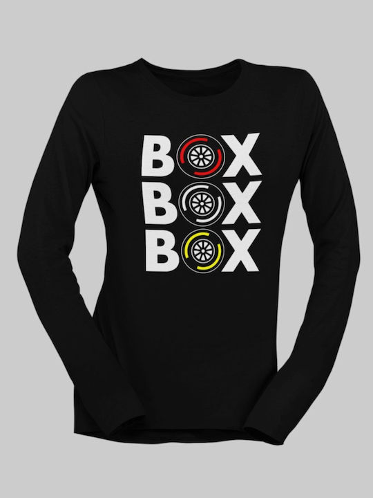 "box Box Box" W Long Sleeve T-shirt White