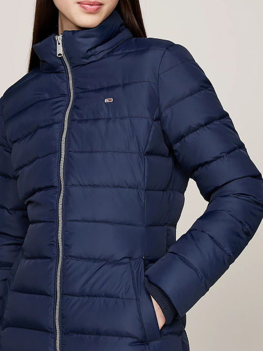 Women's Short Puffer Jacket for Winter with Detachable Hood Dark Blue