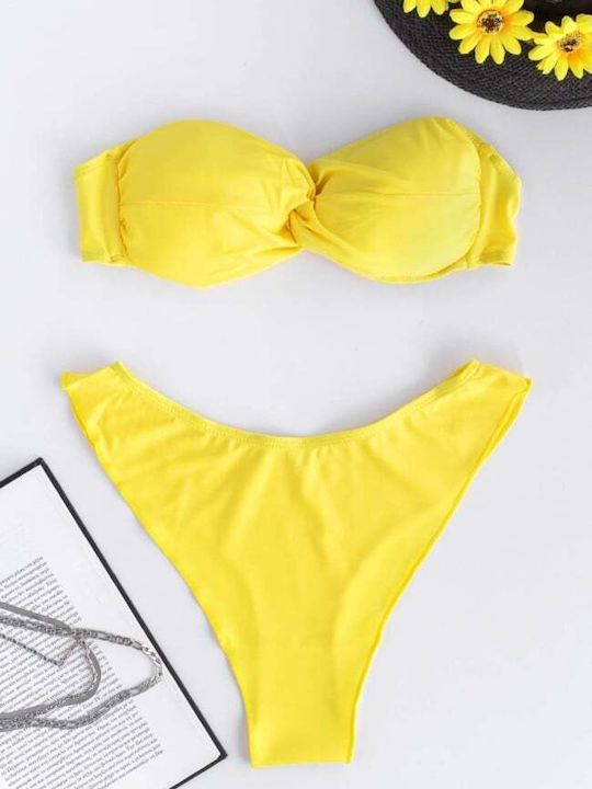 Decoro Bikini Set Strapless Top & Brazil Bottom Yellow