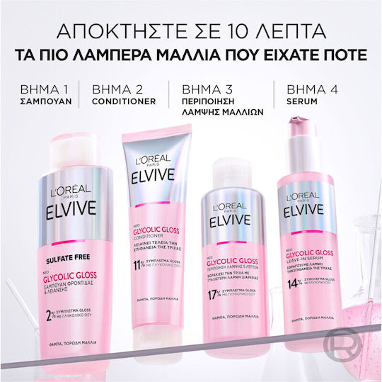 L'Oreal Paris Elvive Glycolic Gloss Σαμπουάν Όγκου & Λείανσης για Φριζαρισμένα Μαλλιά 200ml