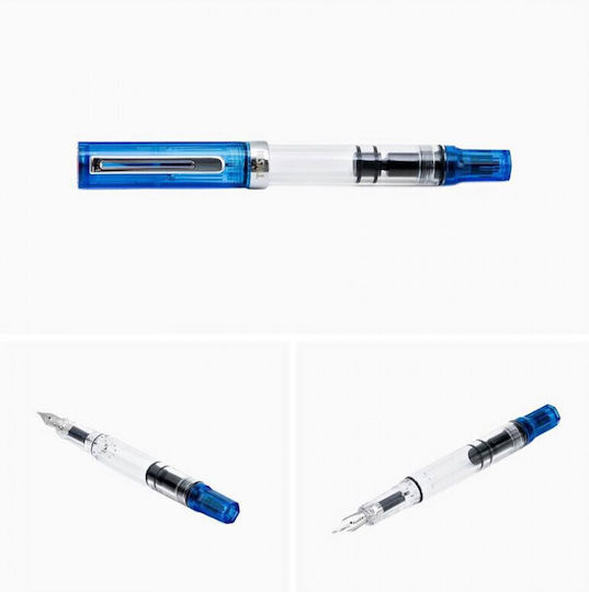 Twsbi Eco Transparent Blue Piston Filling Πένα Καλλιγραφίας Broad Γαλάζια με Μπλε Μελάνι