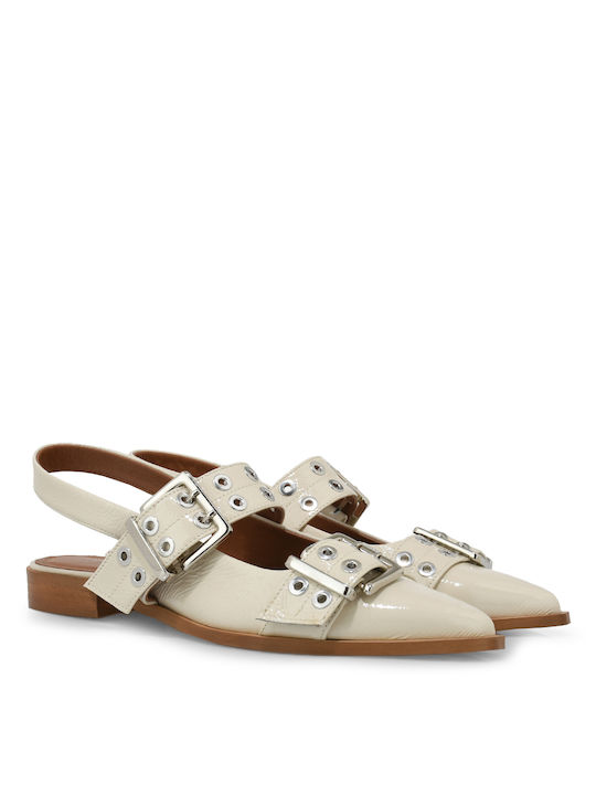 Tsakiris Mallas Leather Slingback Ballerinas Beige