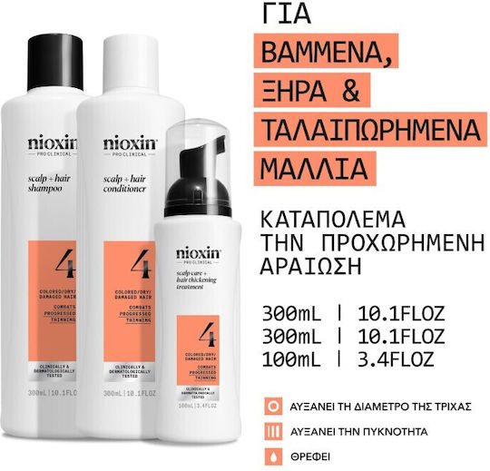 Nioxin Promo Scalp & Hair System 4 Shampoo Progressive Thinning 300ml & Conditioner 300ml & Treatment Serum 100ml