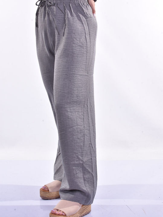 Women's Fabric Trousers with Elastic Gray
