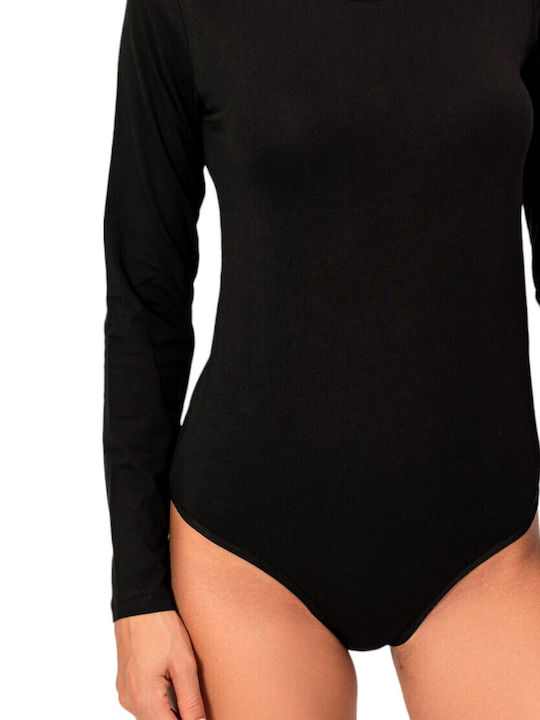 Long Sleeve Bodysuit Slim Fit Black