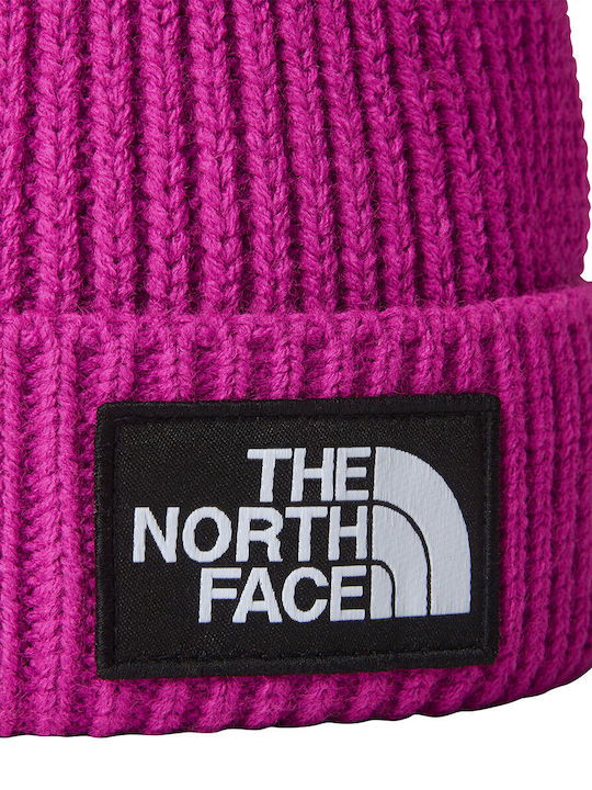 The North Face Logo Box Beanie Unisex Beanie Knitted in Fuchsia color