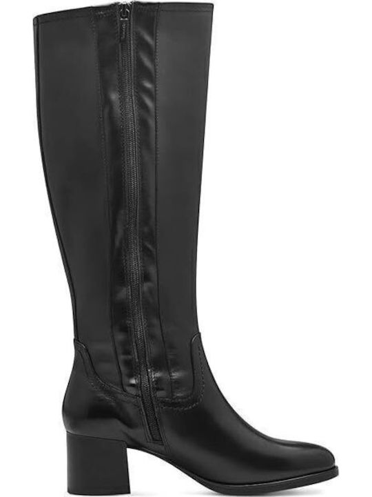 Leather Medium Heel Women's Boots with Zipper / Rubber Black