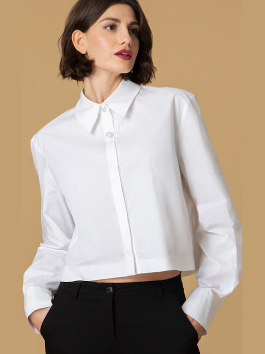 Langärmelig Damen Hemd White