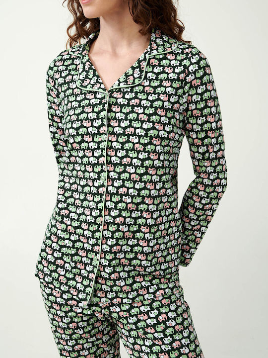 Vamp Winter Damen Pyjama-Set Baumwolle Green Timber