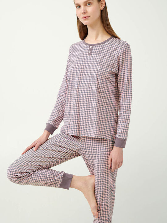 Vamp Winter Damen Pyjama-Set Baumwolle Pink Peach