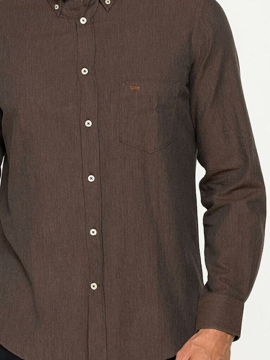 Long-sleeved Cotton Shirt Demitasse Brown