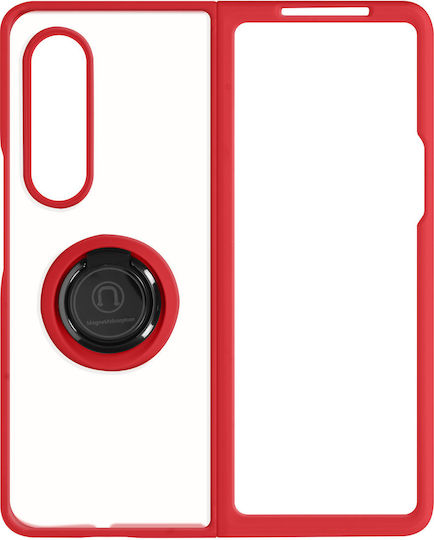 Case Samsung Galaxy Z Fold 3 Bi-material Metal Ring Support Red