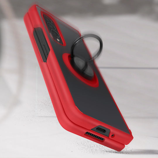 Case Samsung Galaxy Z Fold 3 Bi-material Metal Ring Support Red