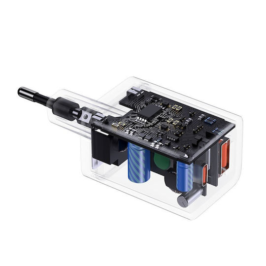 Baseus Baseus Kabelloser Handyladegerät mit USB-A und USB-C Ausgangsanschlüsse 30W Stromlieferung Schwarz (C Super Si Pro)
