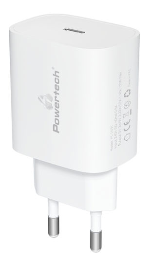 Powertech Φορτιστής Χωρίς Καλώδιο με Θύρα USB-A και Θύρα USB-C 30W Power Delivery / Quick Charge 3.0 Λευκός (PT-1044)