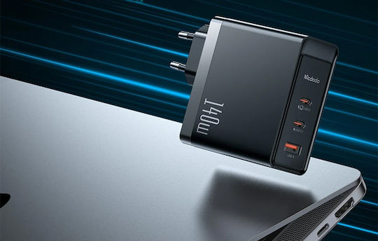 Mcdodo Φορτιστής Χωρίς Καλώδιο GaN με Θύρα USB-A και 2 Θύρες USB-C 140W Μαύρος (GaN CH-2911)