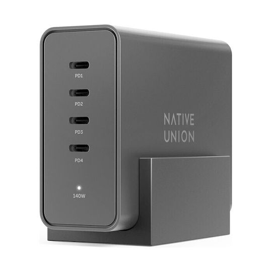 Native Union Зарядно Устройство Без Кабел GaN с 4 USB-C Изходни Порта и Кабел micro USB 140W Power Delivery Черно Fast Desktop