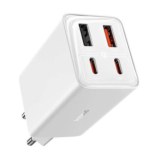 Baseus Φορτιστής Χωρίς Καλώδιο GaN με 2 Θύρες USB-A και 2 Θύρες USB-C 65W Power Delivery Λευκός (P10162701213-00)