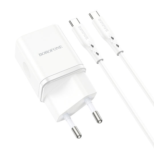 Borofone Charger with USB-A Port and USB-C Port and Cable USB-C - USB-C 20W Power Delivery Whites (BN7)