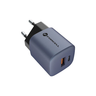 Încărcător Fără Cablu cu Port USB-A și Port USB-C 33W Livrarea energiei / Încărcare rapidă 4.0 Gri