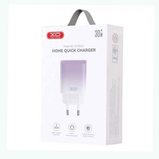 XO Charger Without Cable with USB-C Port 30W Power Delivery Purple-White (CE18)