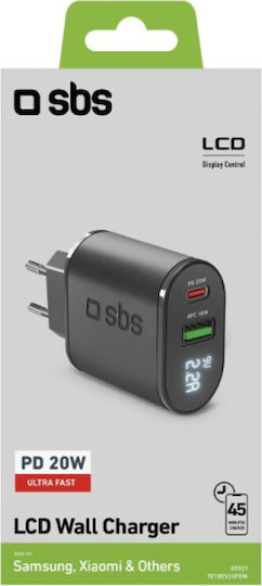 SBS Φορτιστής Χωρίς Καλώδιο με Θύρα USB-A και Θύρα USB-C 20W Power Delivery Μαύρος (TREV20PDW)