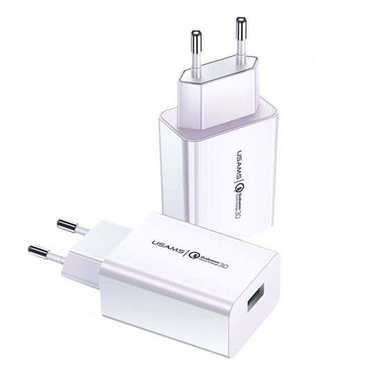 Usams Charger with USB-A Port and Cable USB-C 18W Quick Charge 3.0 Whites (T22)