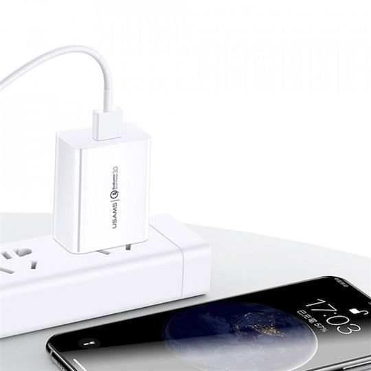 Usams Charger with USB-A Port and Cable USB-C 18W Quick Charge 3.0 Whites (T22)