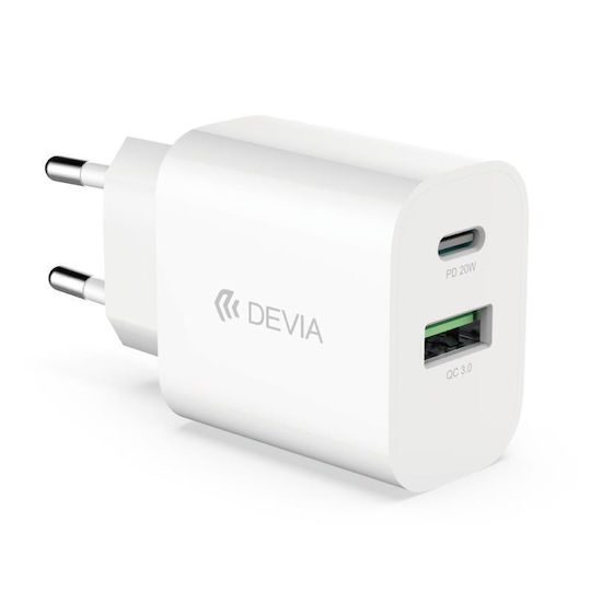 Devia Devia Wireless Charger with USB-A and USB-C Output Ports 20W Power Delivery / Quick Charge 3.0 White
