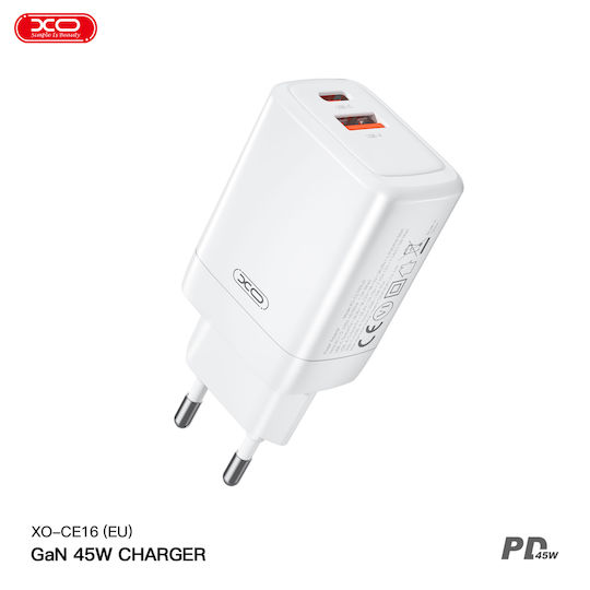 XO Ladegerät mit USB-C Anschluss und Kabel USB-C - USB-C 30W Stromlieferung Blue-White (CE18)
